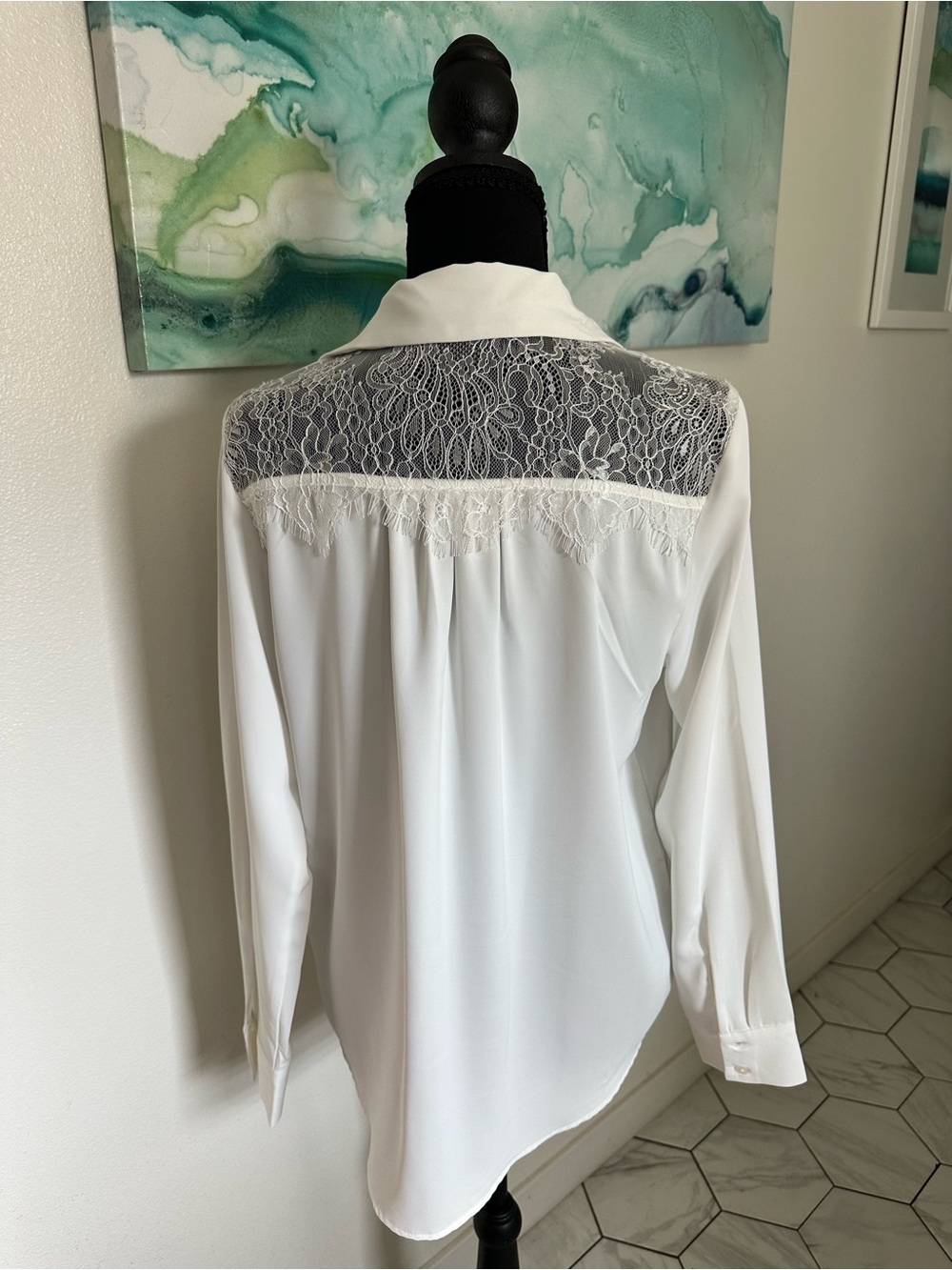 Rachel Zoe White Lace-Yoke Button-Down Blouse - Picture 2 of 6